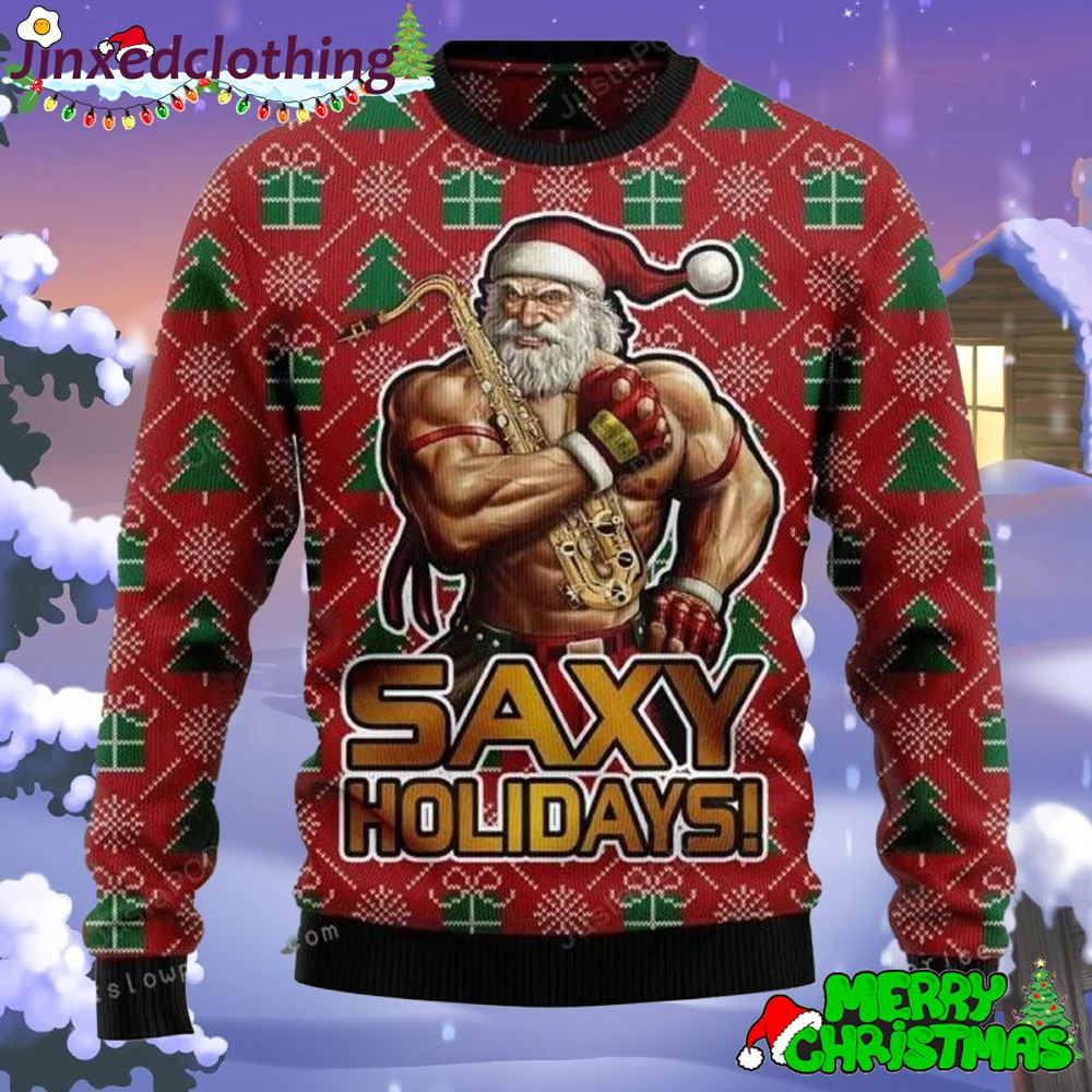 Muscle Santa Saxy Holidays Ugly Sweater Party 